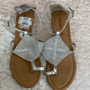 Silver Sandals with Mesh Bling